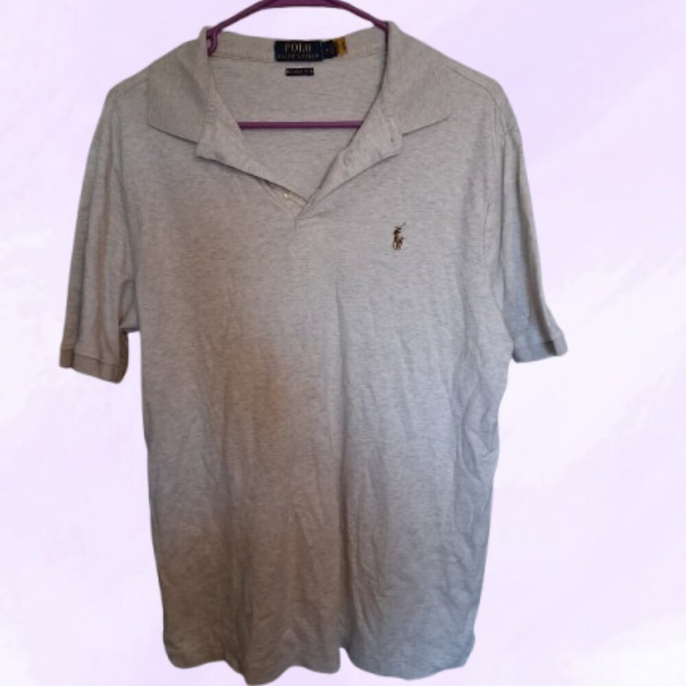 Polo Ralph Lauren men's classic fit polo shirt in gray and brown size medium.